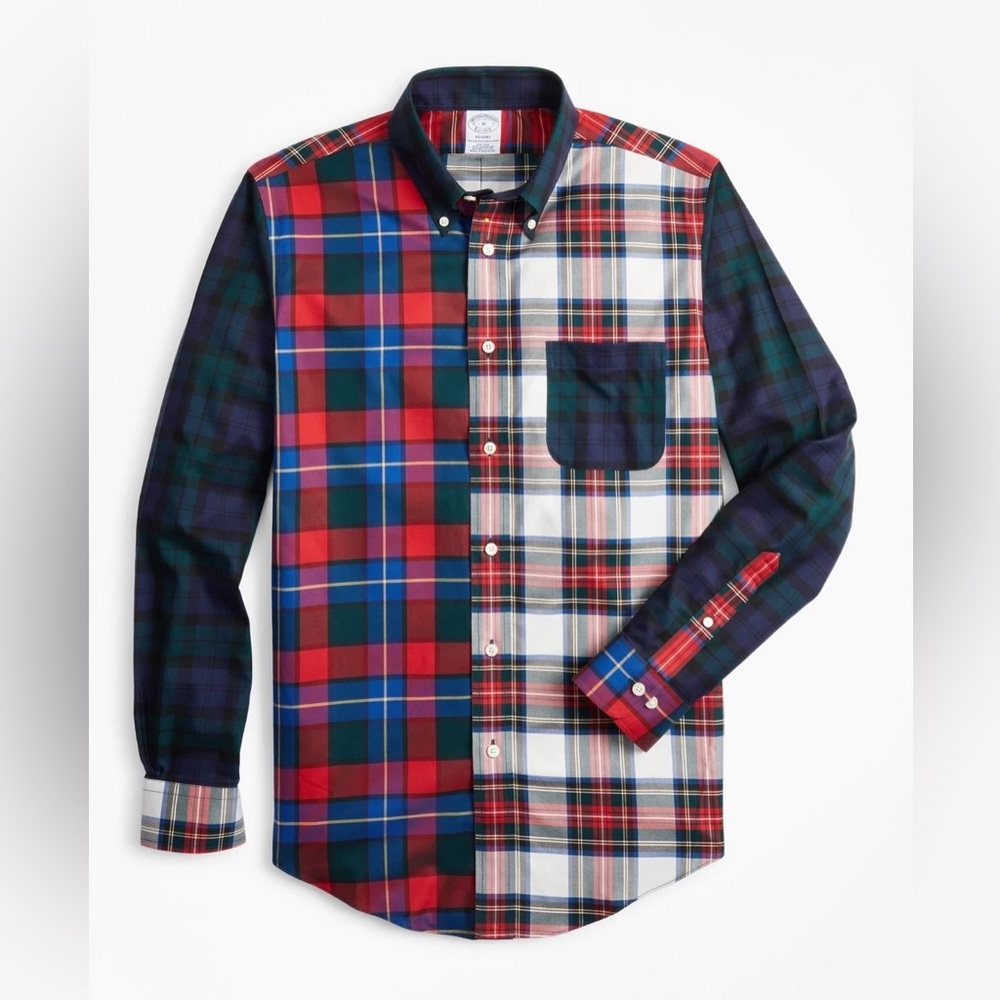 Brooks Brothers Regent Fun Shirt XXL Patchwork Tartan Plaid NWOT Christmas